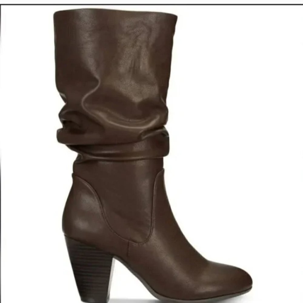 Rampage Dark Brown Faux Leather Slouchy Elia Boots Size 6 Stacked Heel